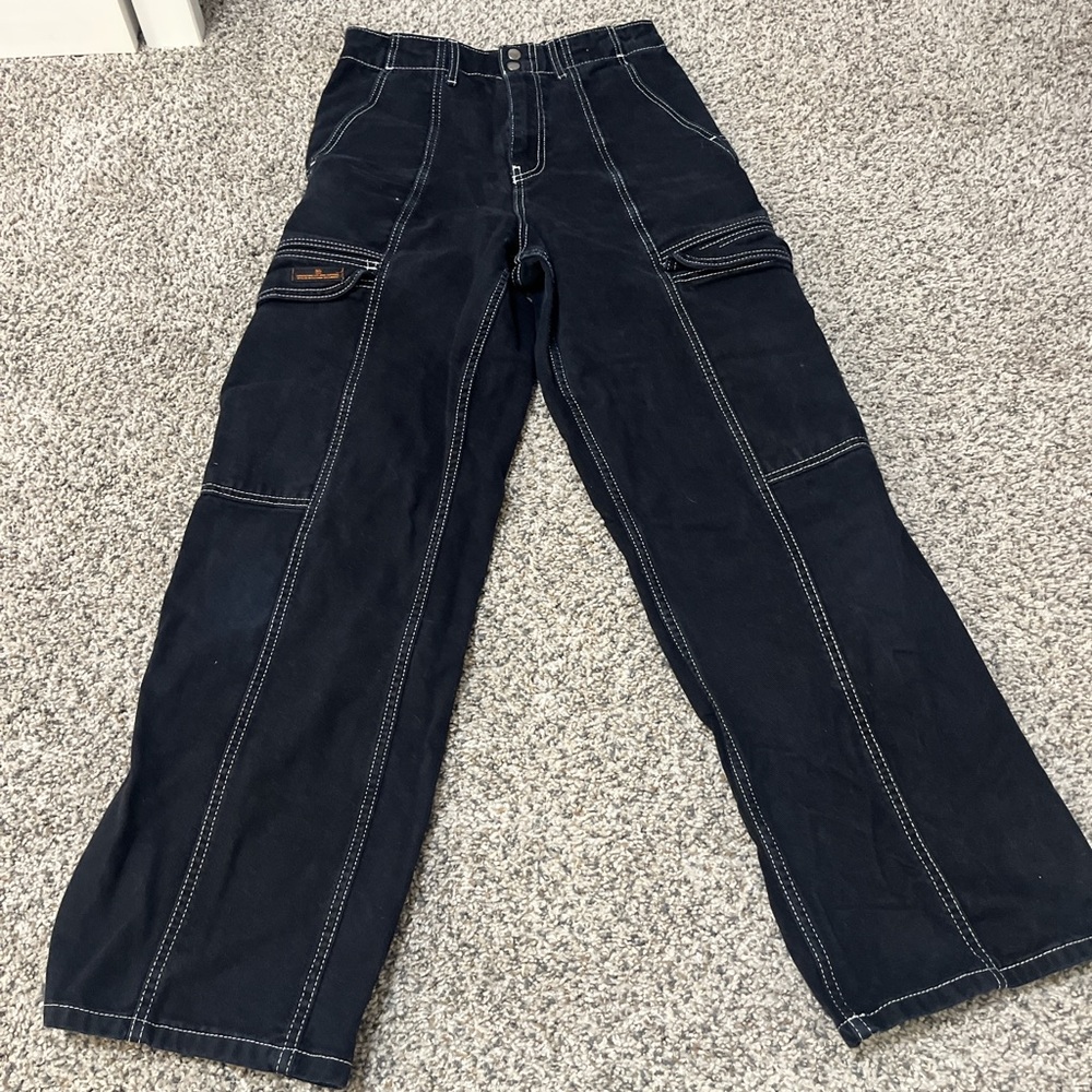 Black BDG jeans with white detailing